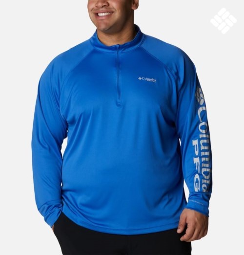 Men's Columbia PFG Terminal Tackle 1/4 Zip Sweatshirts Blue | Plus Size CA-Y318C